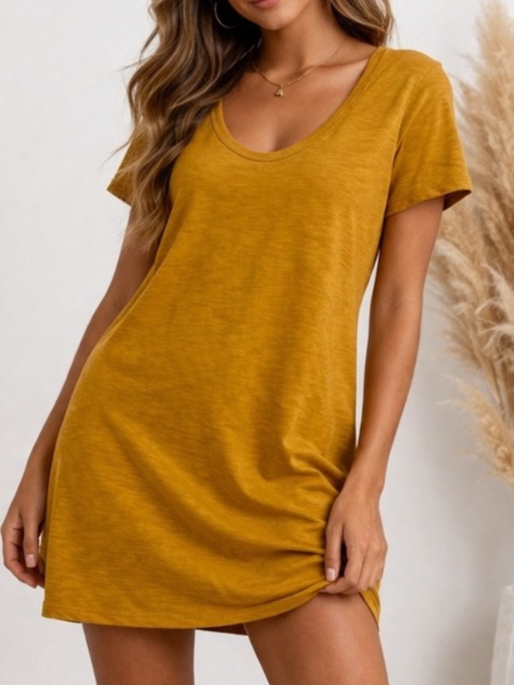 Universal Thread Women’s Mustard Yellow Scoop Neck Cotton T-Shirt Dress